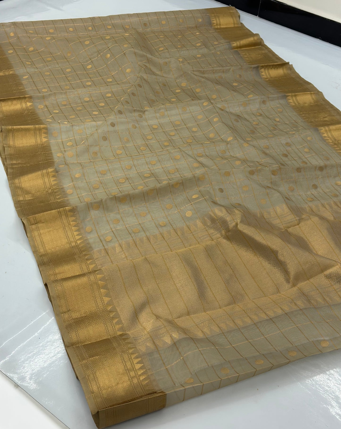 Beige Chanderi pure katan silk sarees