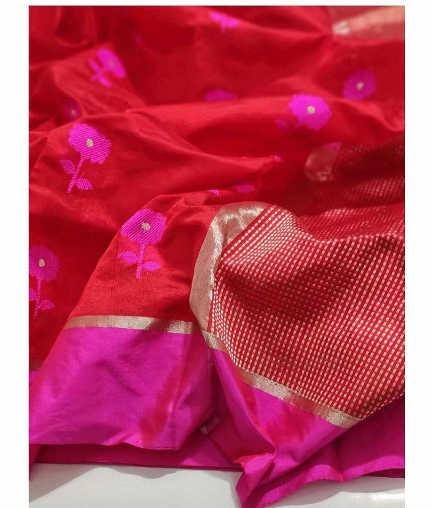 Resham border red chanderi saree