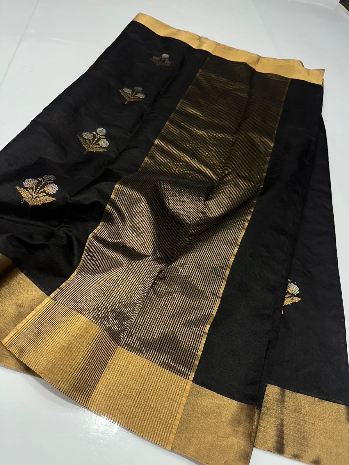 Black chanderi pure silk saree