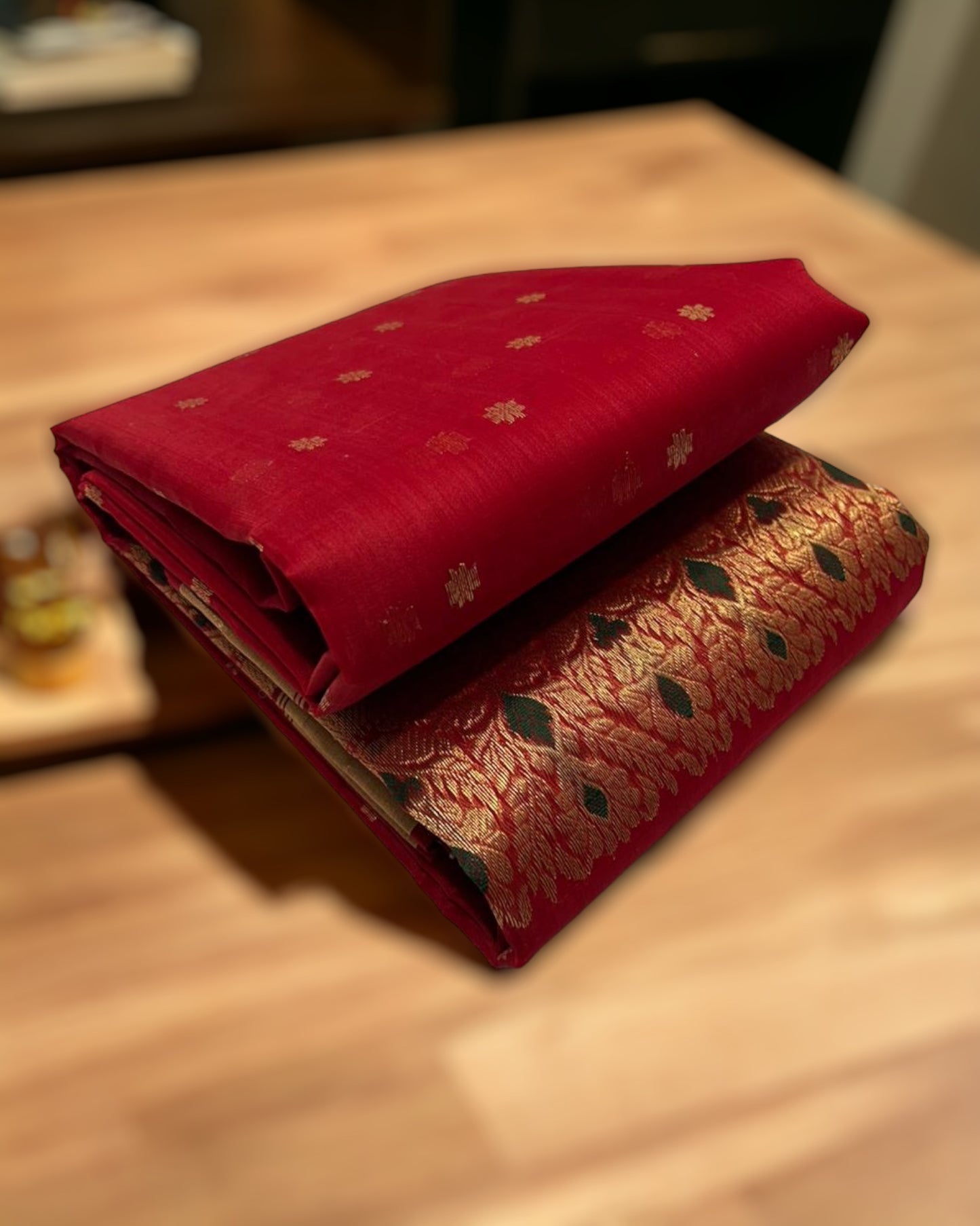 Red colour mena border silk saree