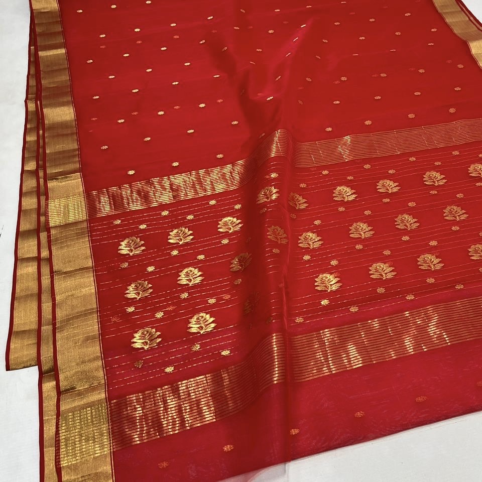 Red colour chanderi silk sarees