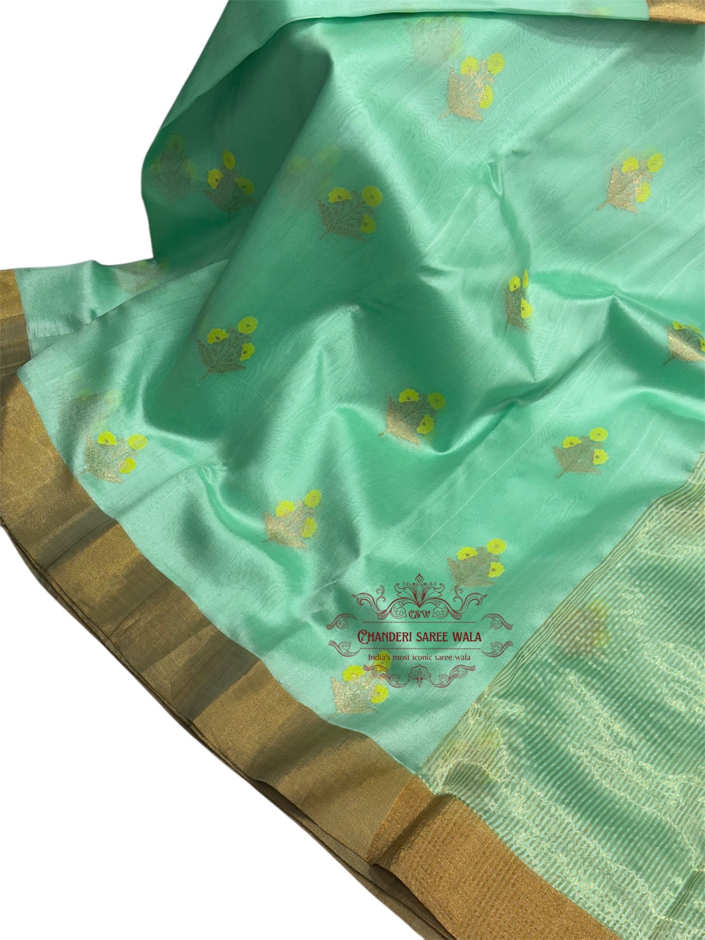 Sky blue mena motif chanderi silk saree