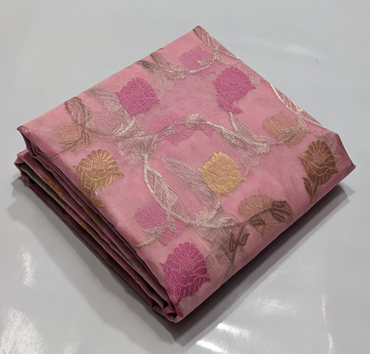 Pink all over jaal chanderi silk saree