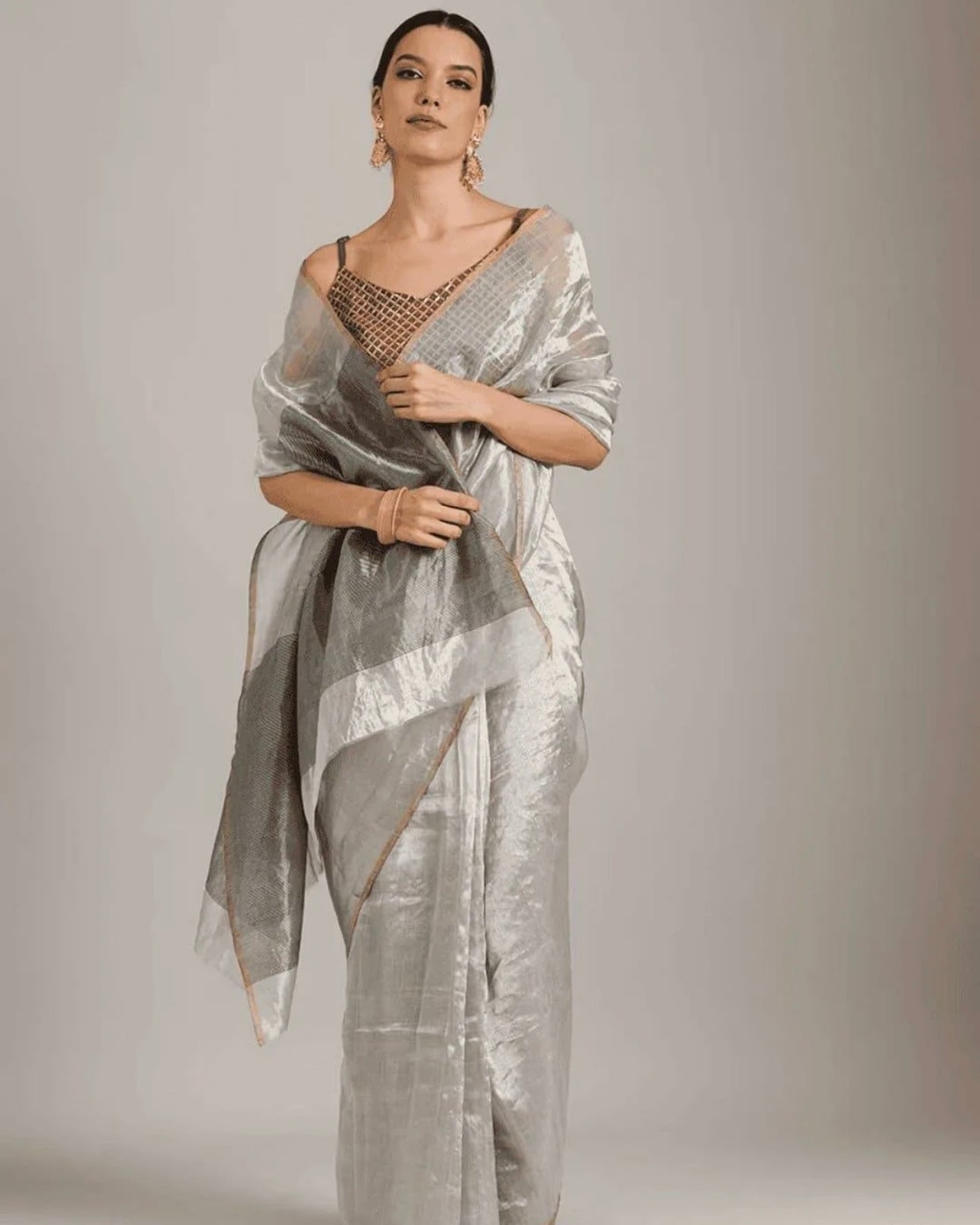 Silver zare tissue silk sarees Chanderi saree wala