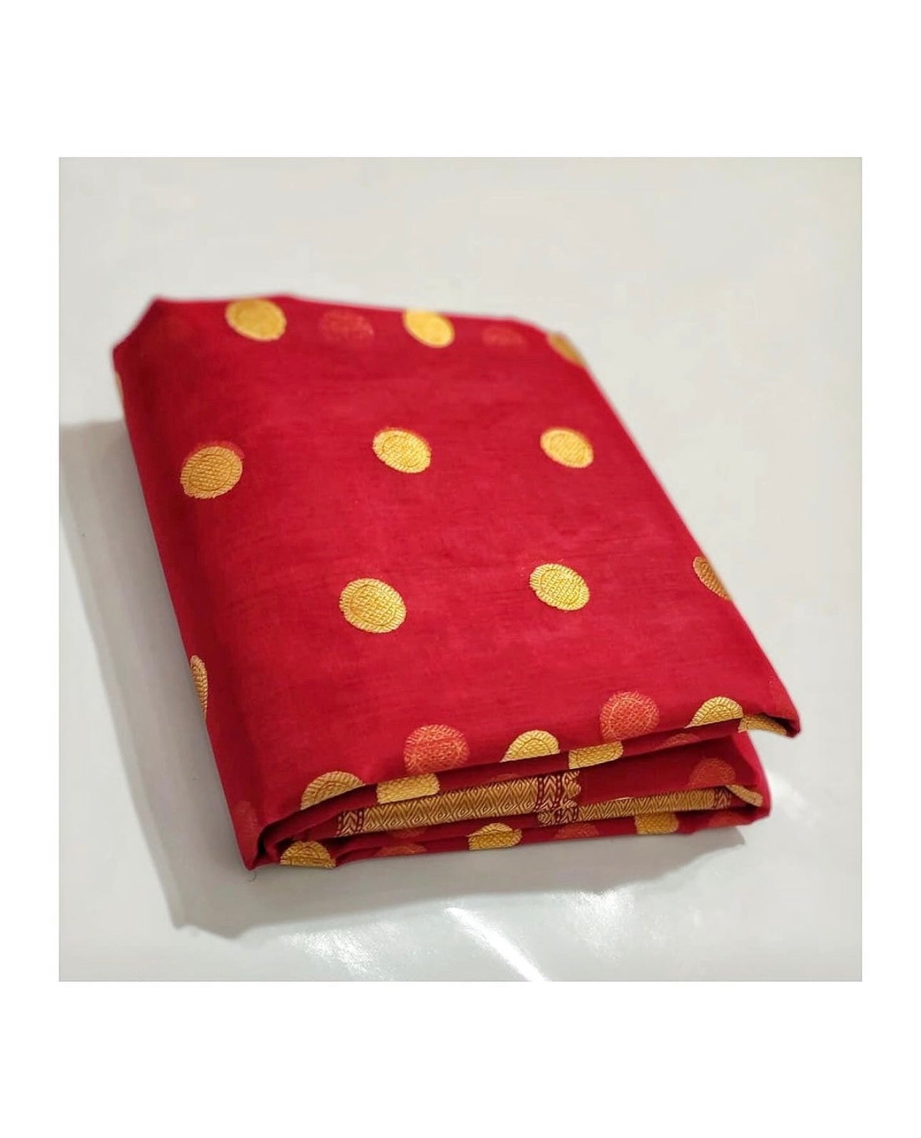 Red colour chanderi golden zare saree