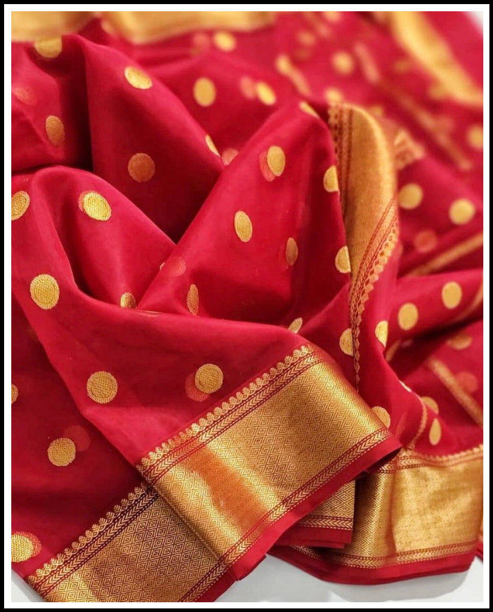 Red colour chanderi golden zare saree