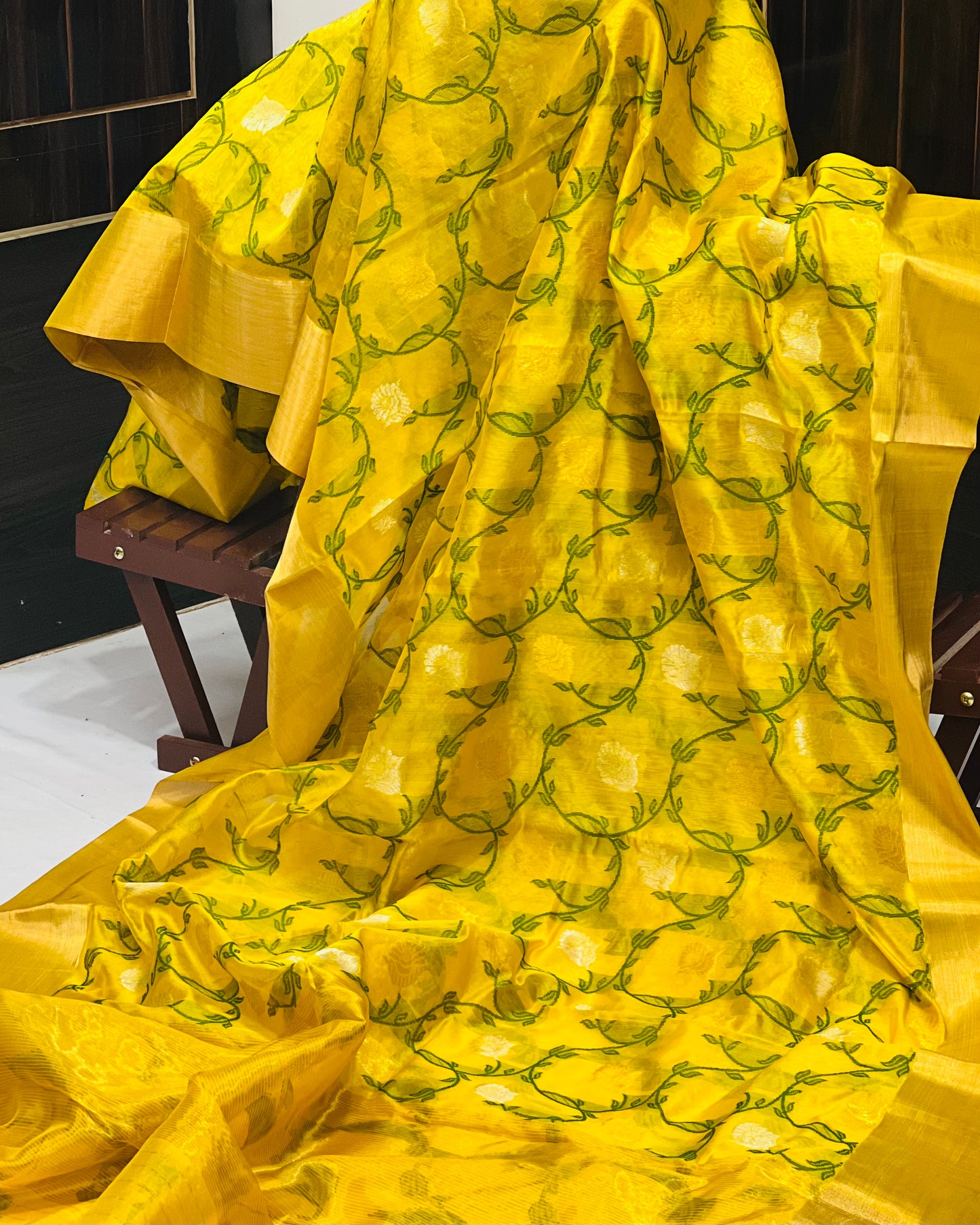 Yellow colour all over jaaal sarees