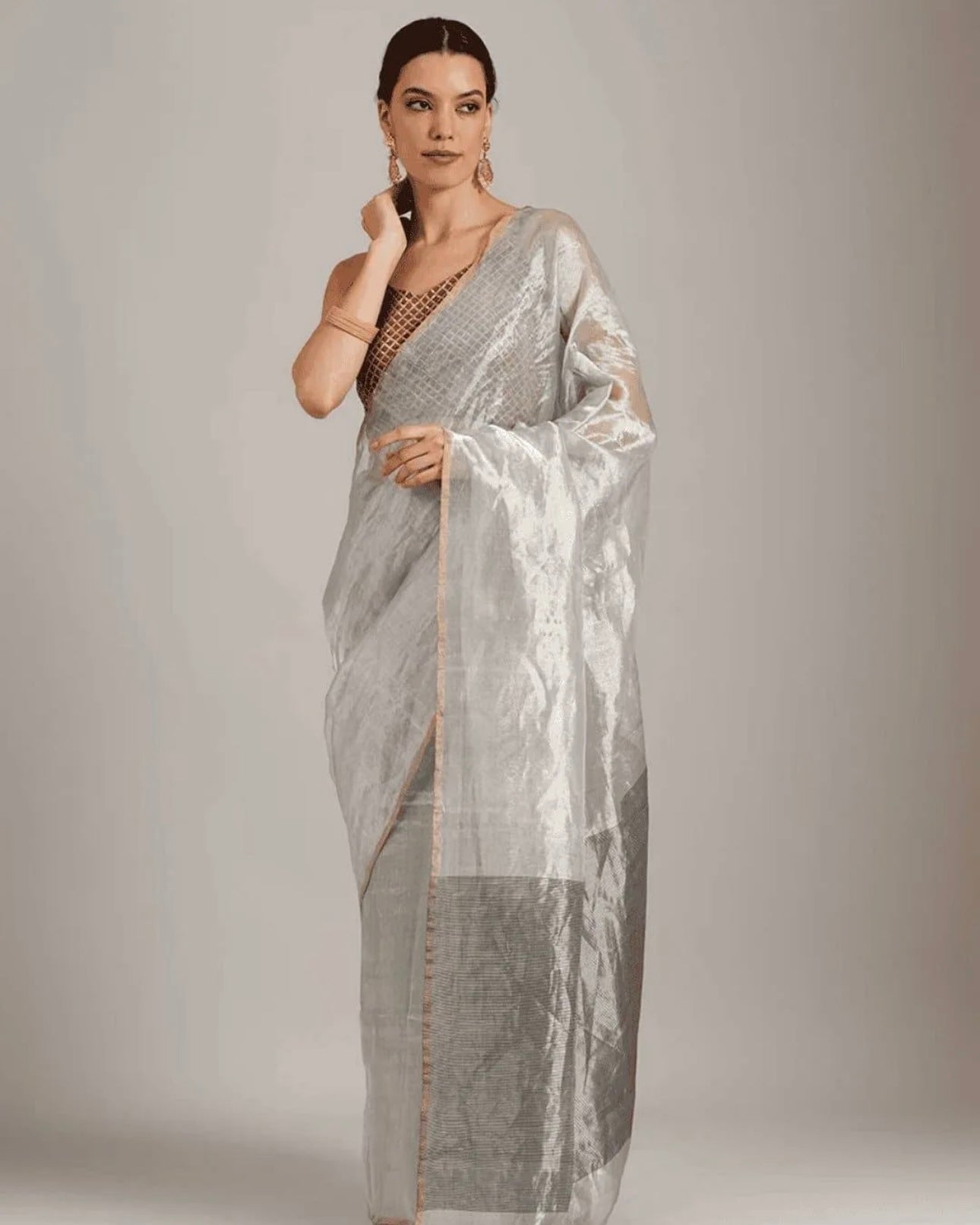 Silver zare tissue silk sarees Chanderi saree wala