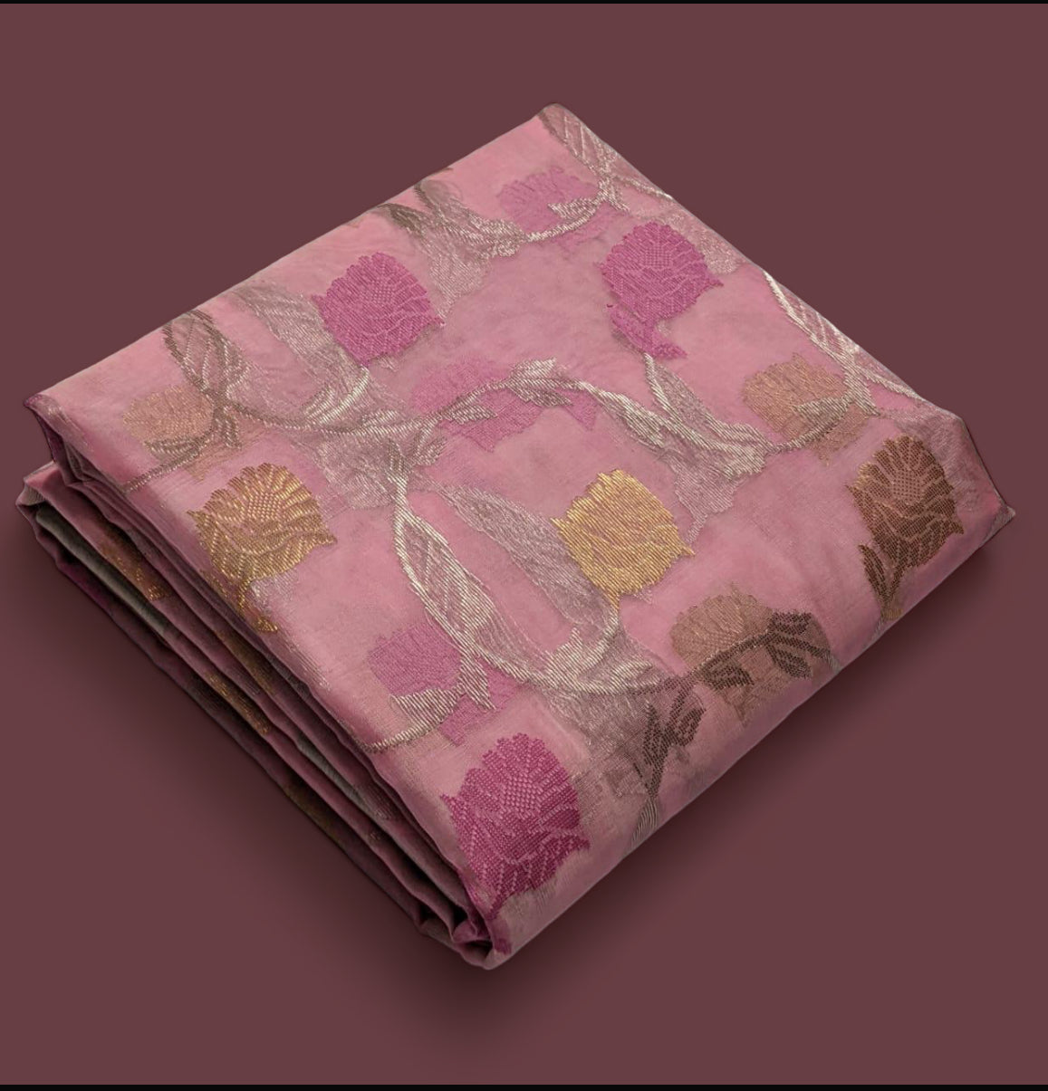 Pink all over jaal chanderi silk saree