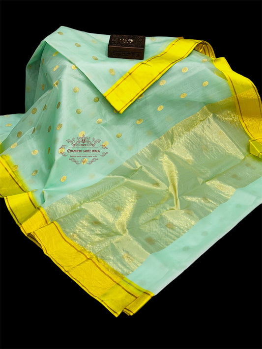 Chanderi handwoven silk saree|Yellow border Chanderi saree wala