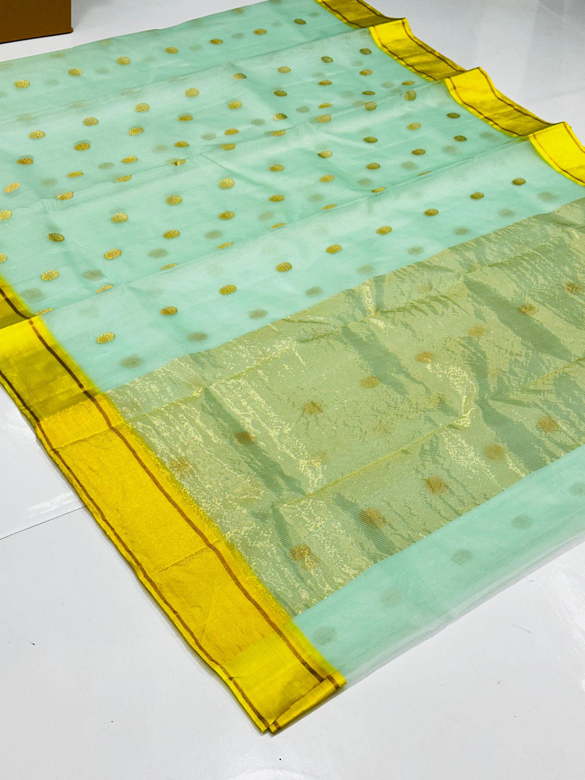 Chanderi handwoven silk saree|Yellow border Chanderi saree wala