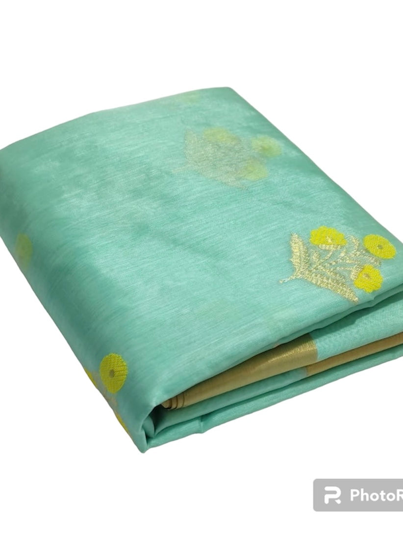 Sky blue mena motif chanderi silk saree