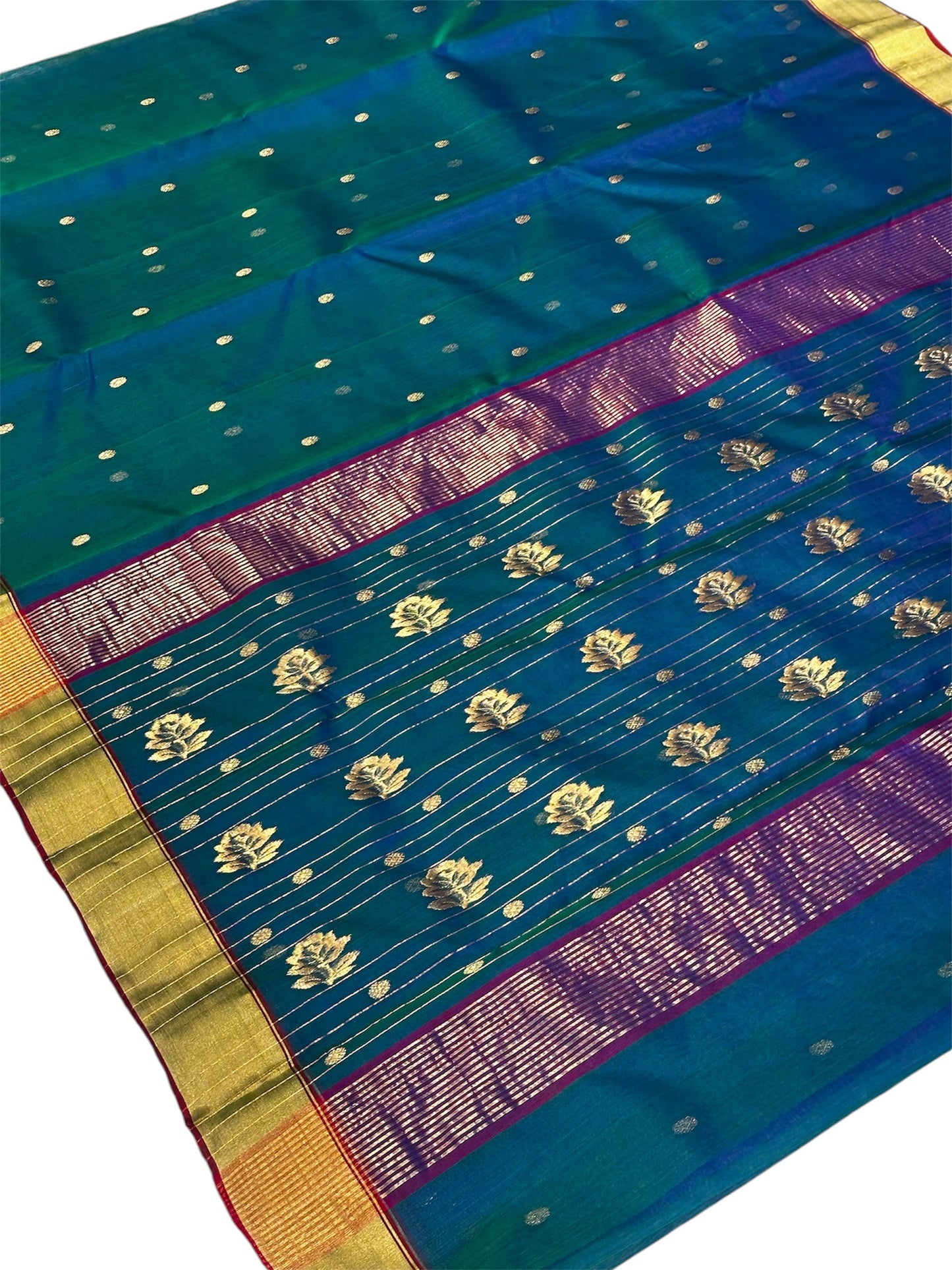 Chanderi peacock colour silk saree Chanderi saree wala