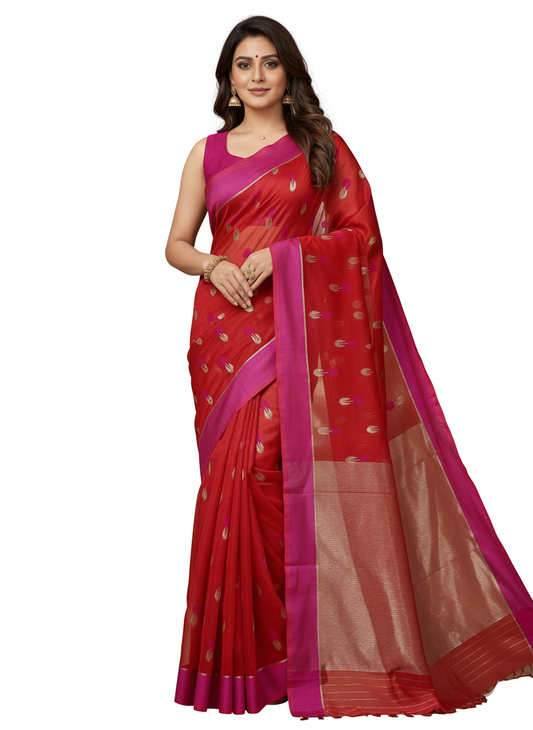 Red colour mashru border silk saree