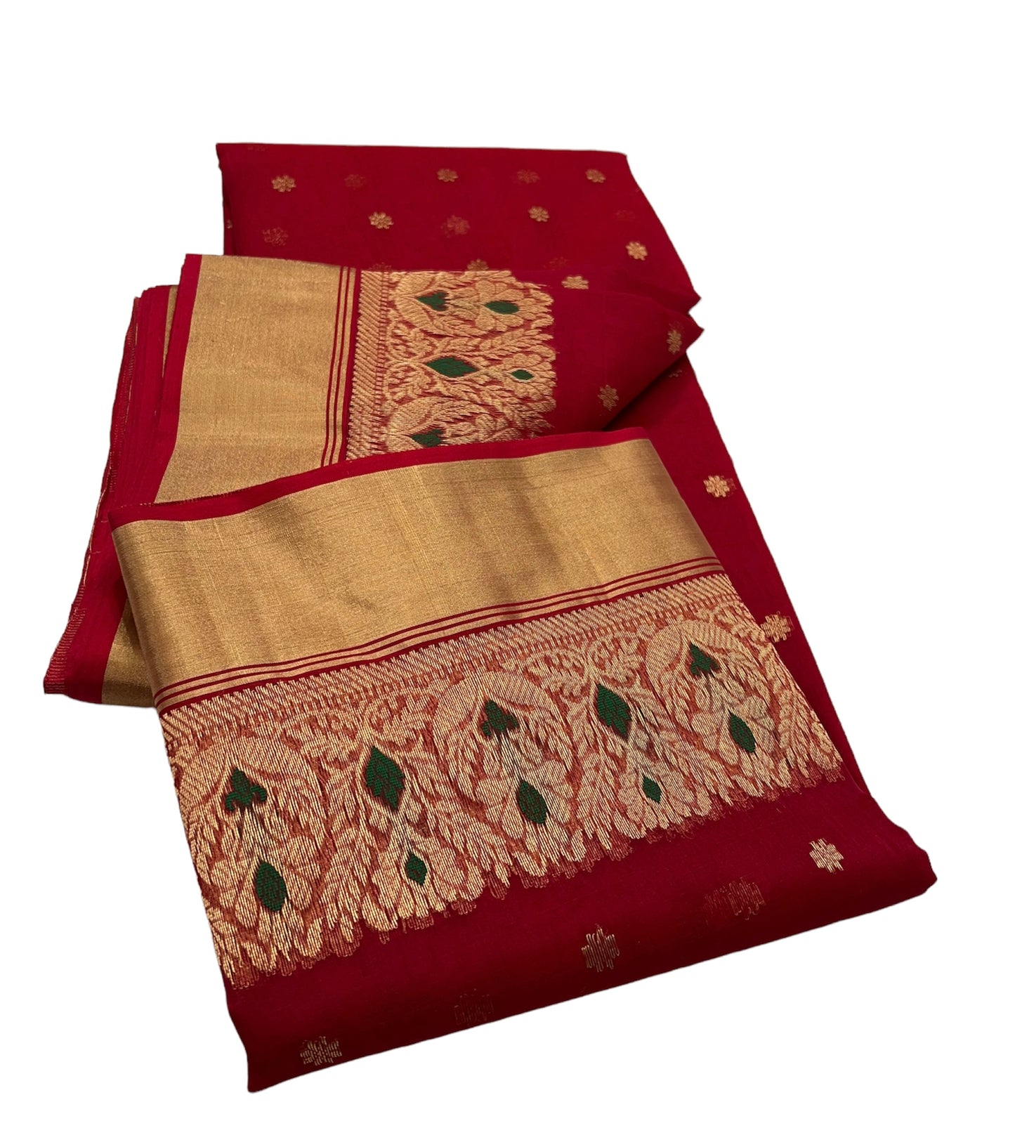 Red colour mena border silk saree