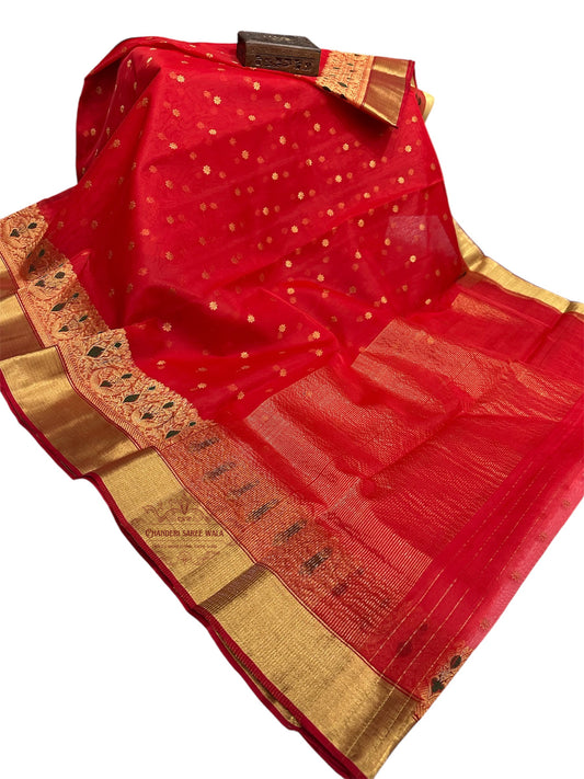 Red colour silk saree|Chanderi silk saree|Pure silk saree Chanderi saree wala