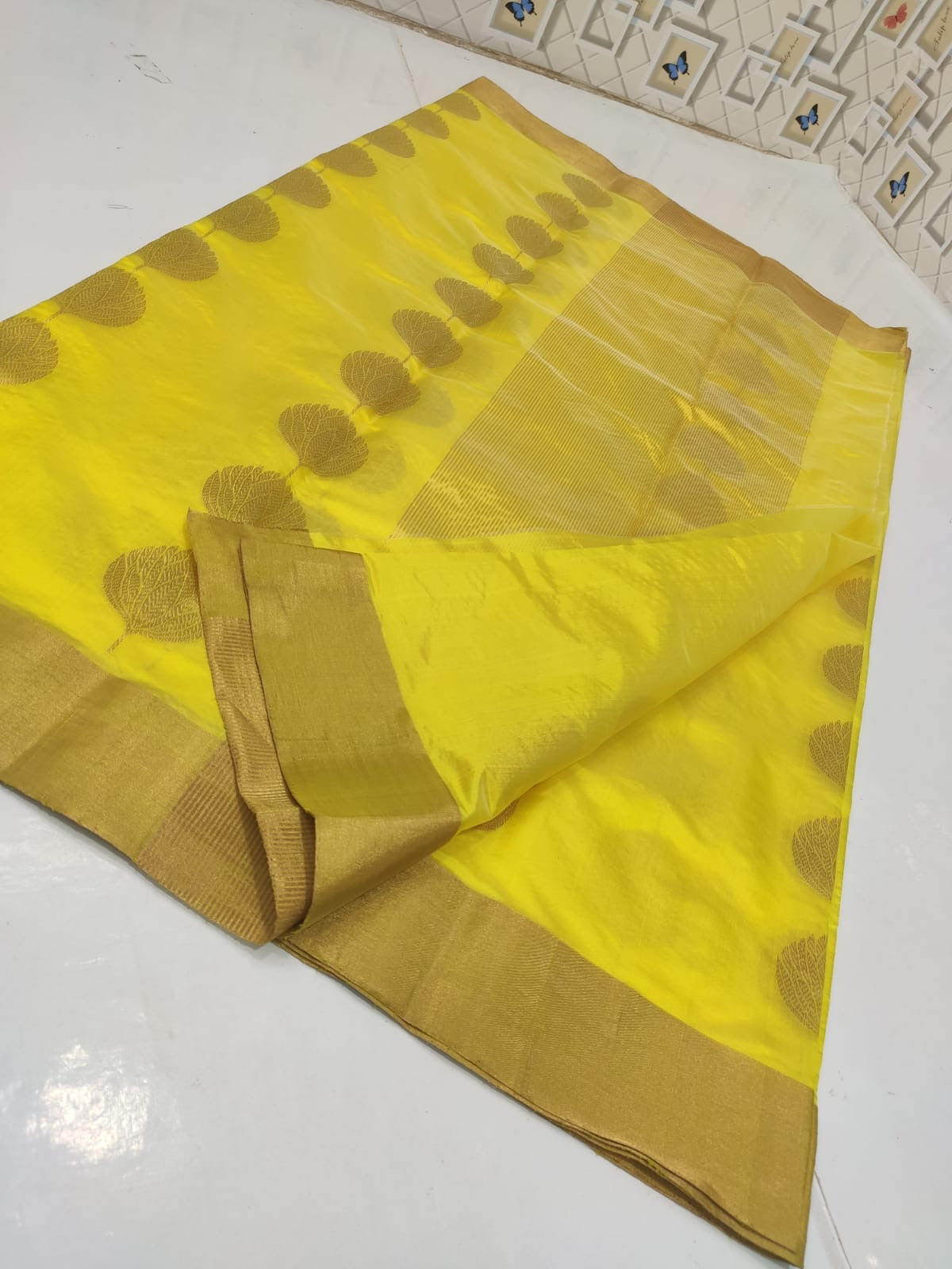 Yellow chanderi silk saree running blouse