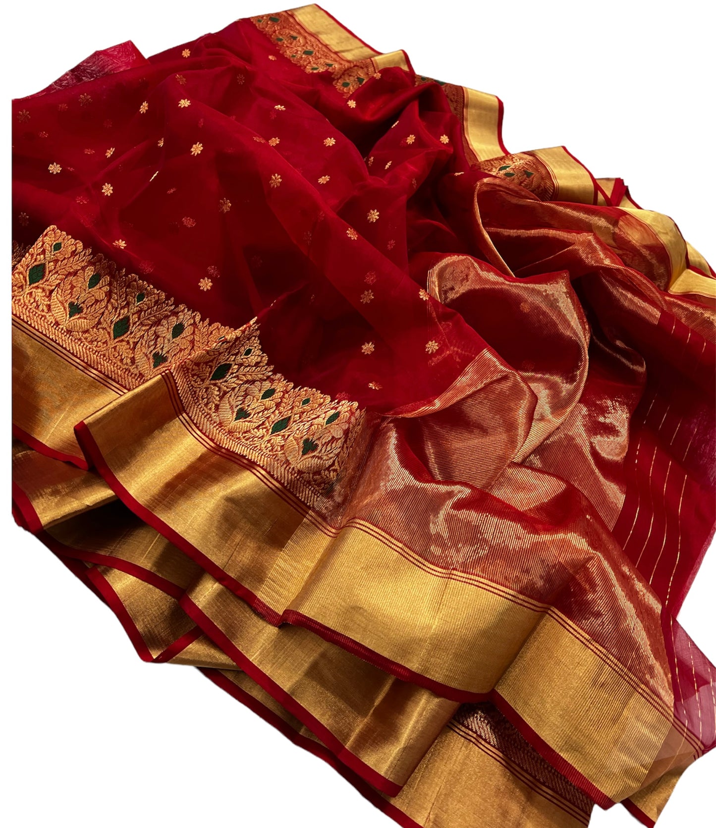 Red colour mena border silk saree