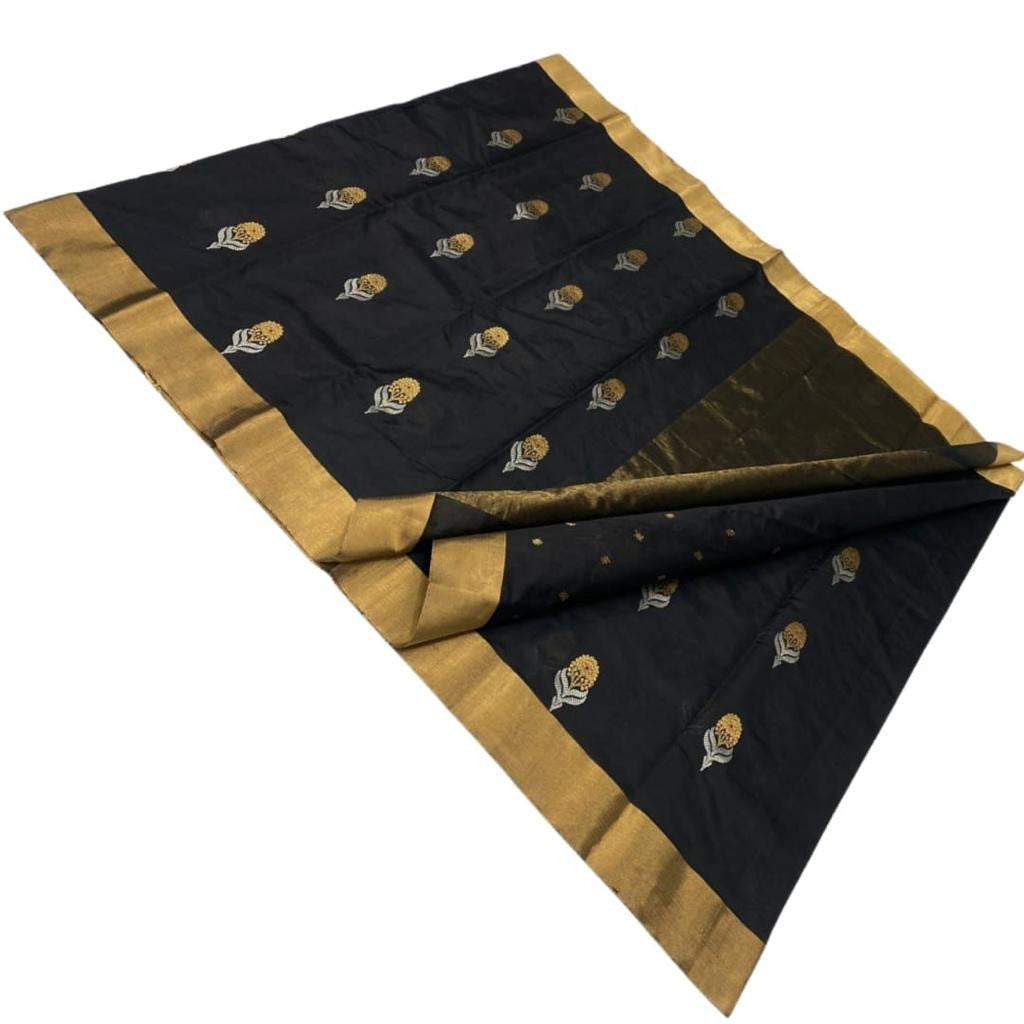 Black colour chanderi golden zare sarees