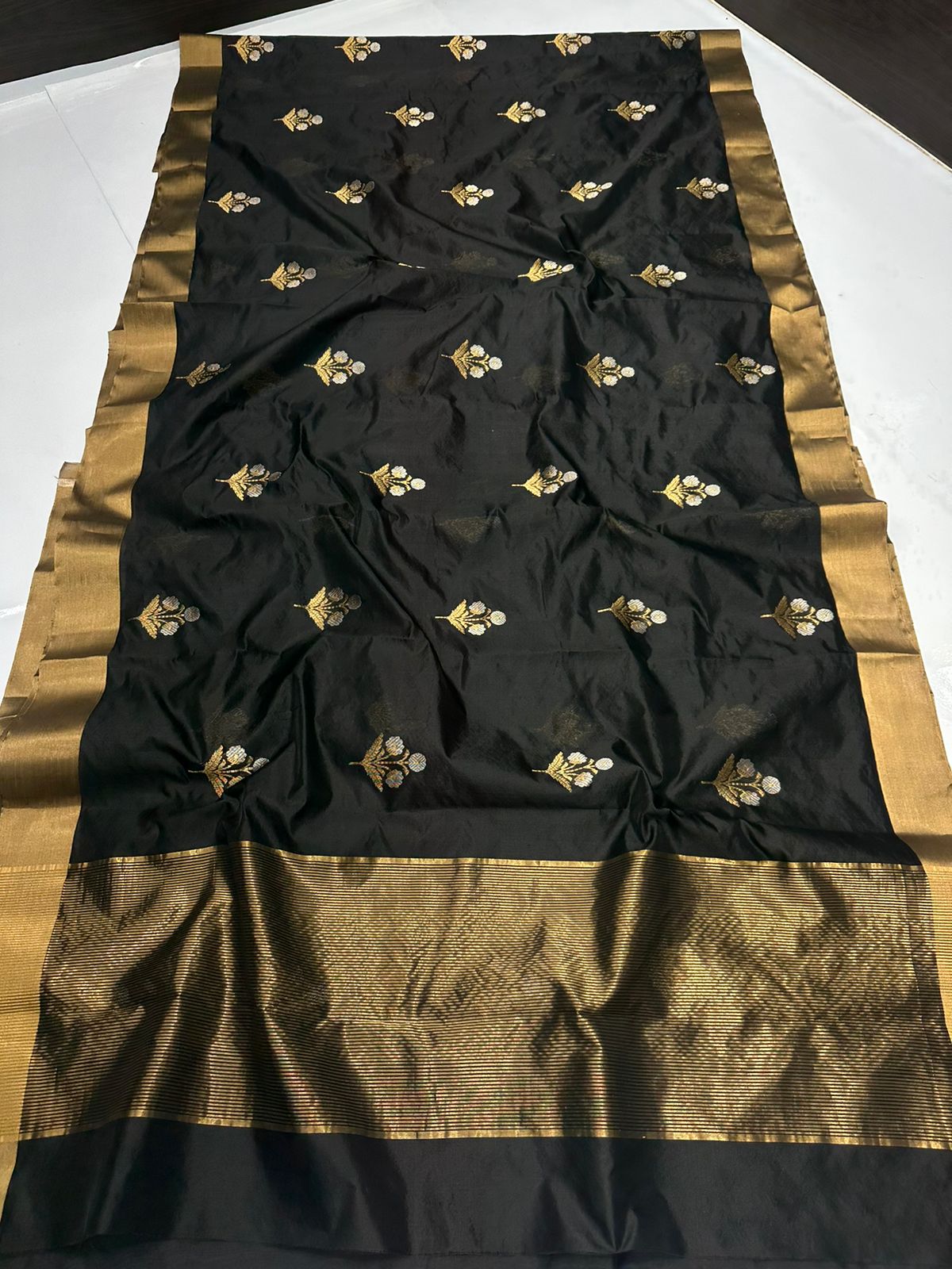 Black chanderi pure silk saree