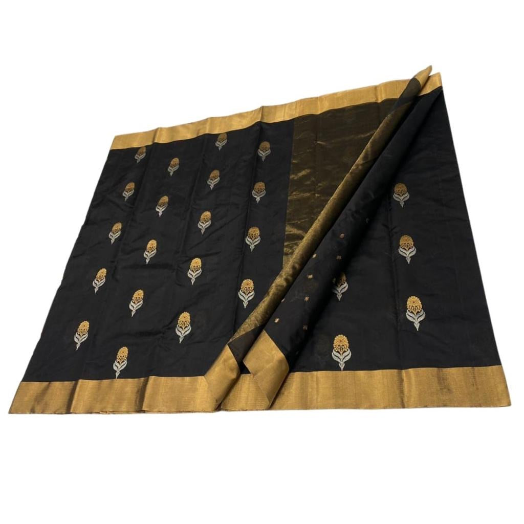 Black colour chanderi golden zare sarees