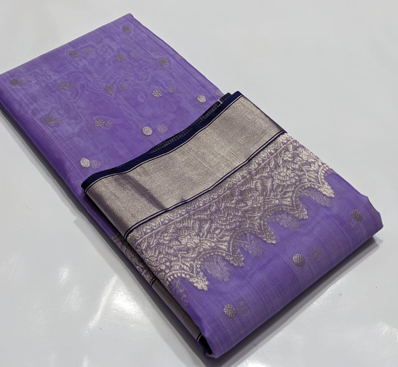 Silver zare all over small motif saree