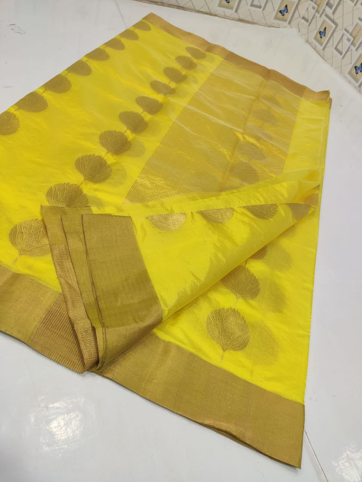 Yellow chanderi silk saree running blouse