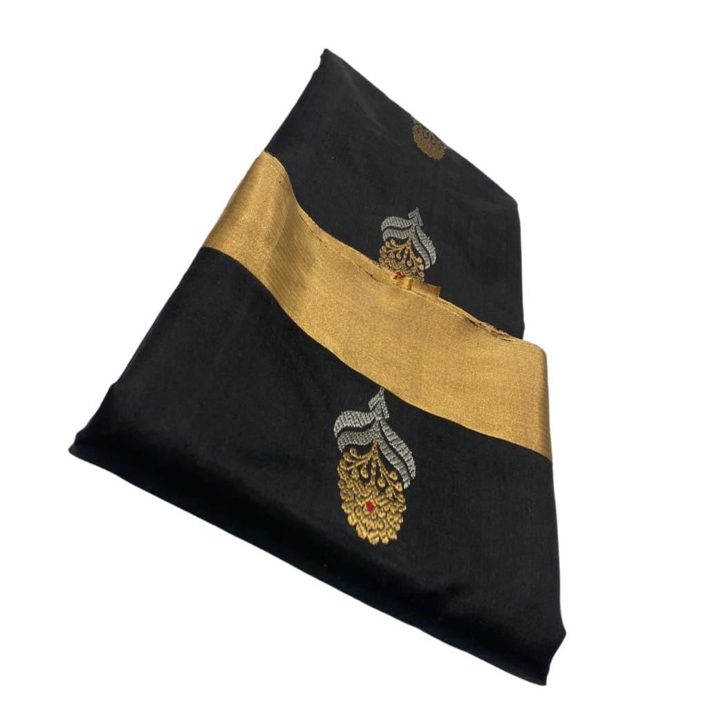 Black colour chanderi golden zare sarees