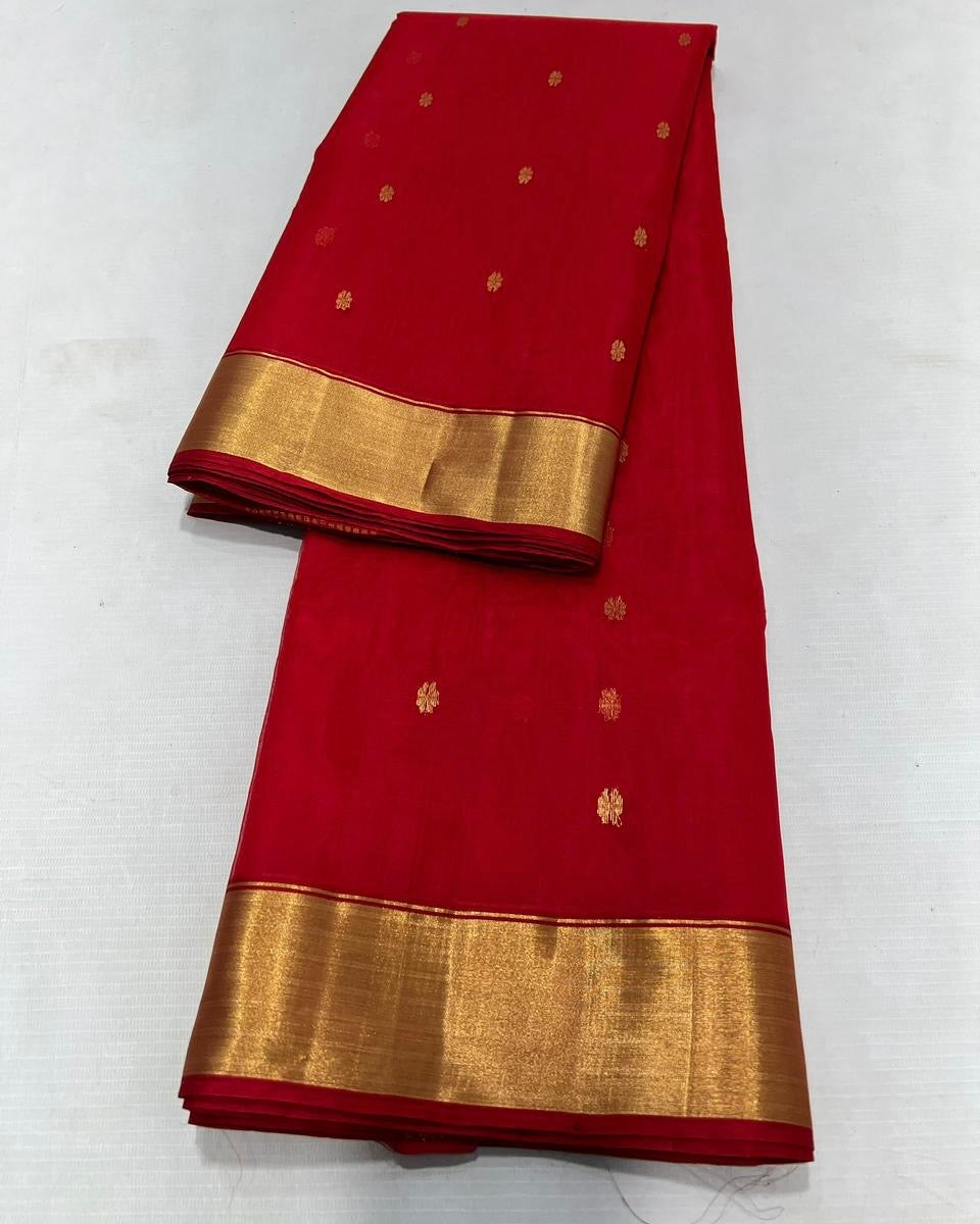 Red colour chanderi silk sarees