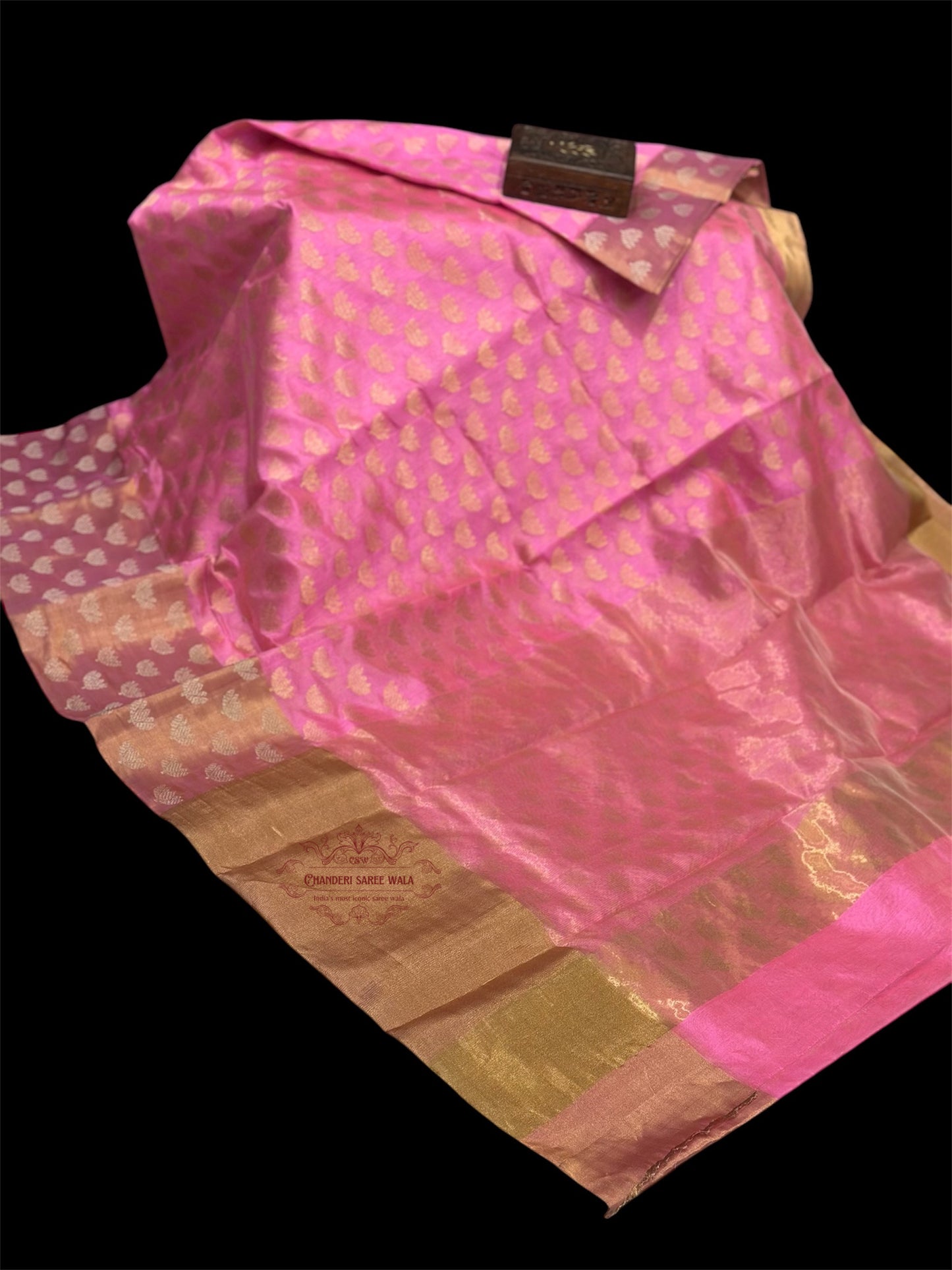 Chanderi pure silk saree|All over lotus motif|Pink Colour Chanderi saree wala