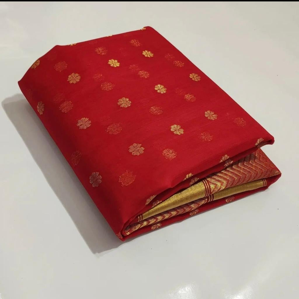 Red colour golden zare border saree