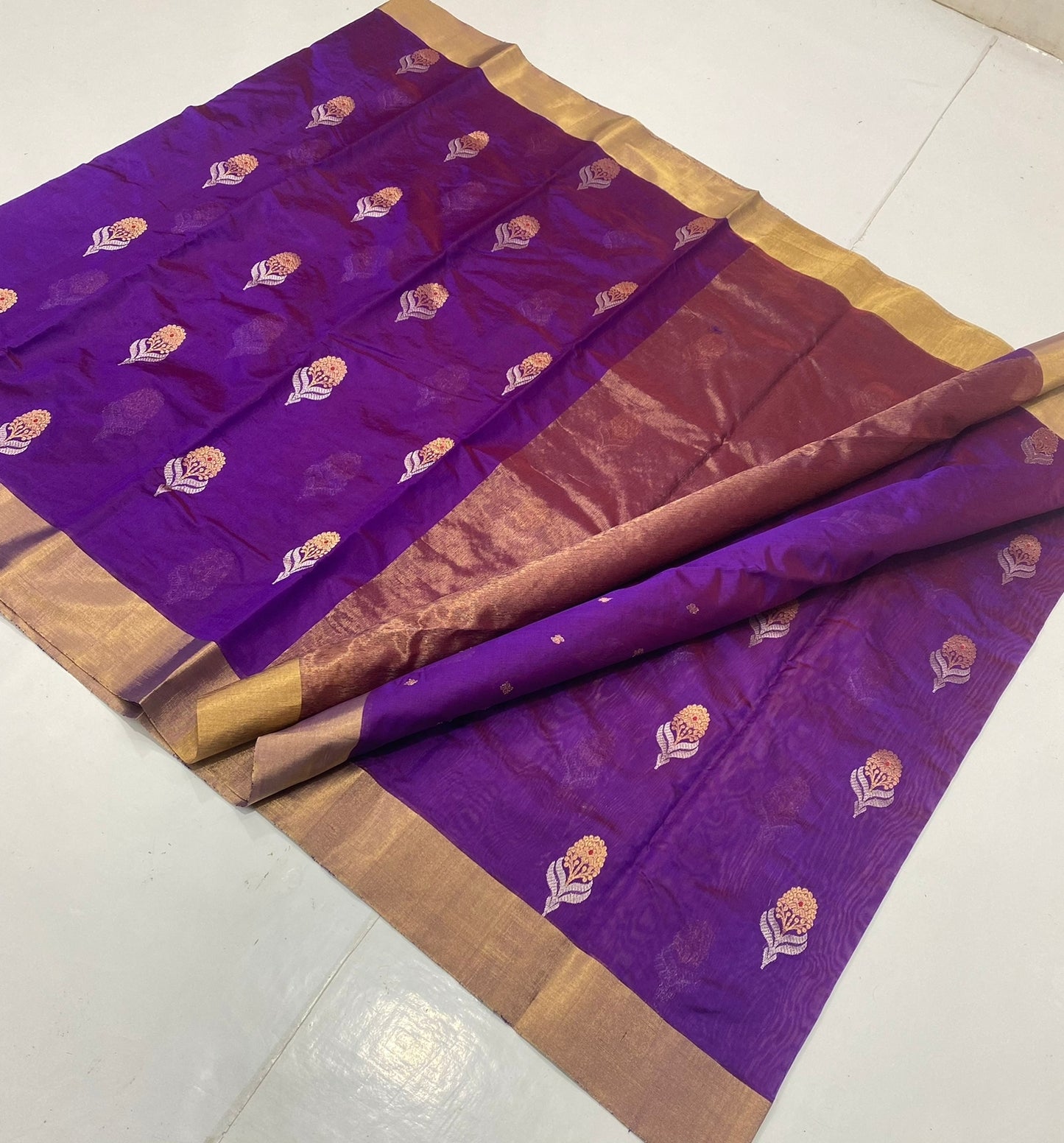 Purple colour pure silk saree