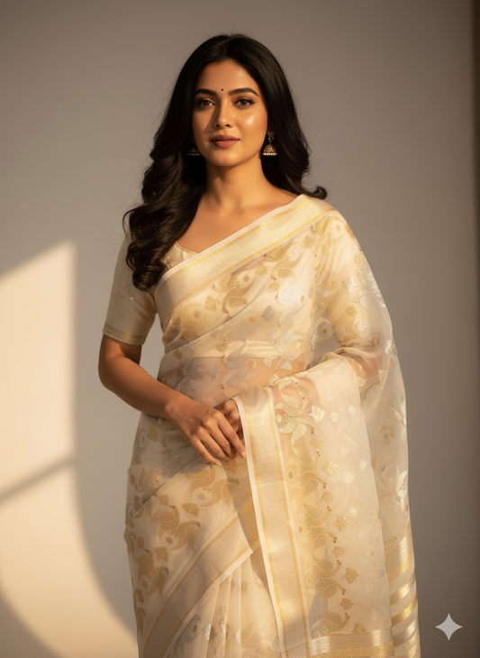 Chanderi skart border katan silk saree