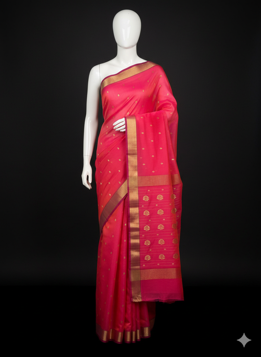 Saded color chanderi silk saree|Rani pink