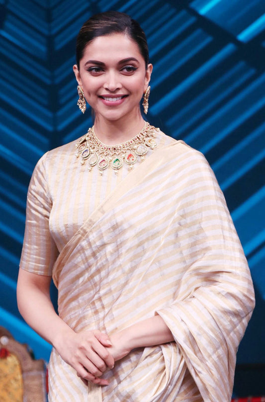 Graceful Gold Striped Chanderi Silk Saree