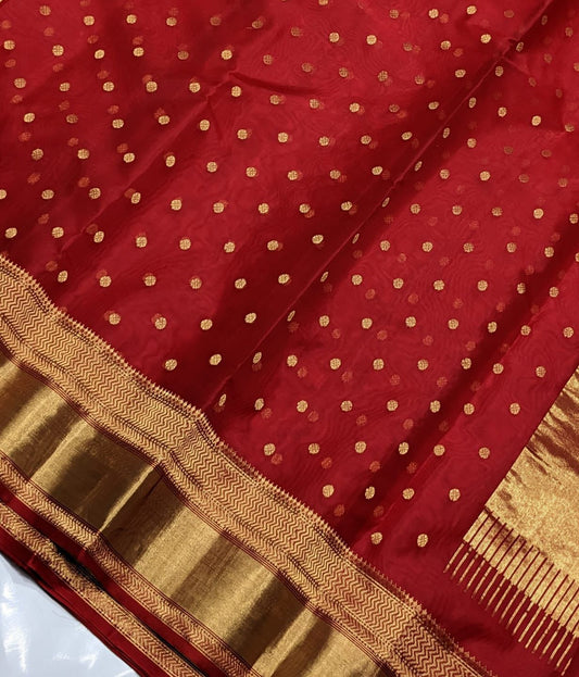 Royal Red Chanderi Silk Saree with Golden Zari Border