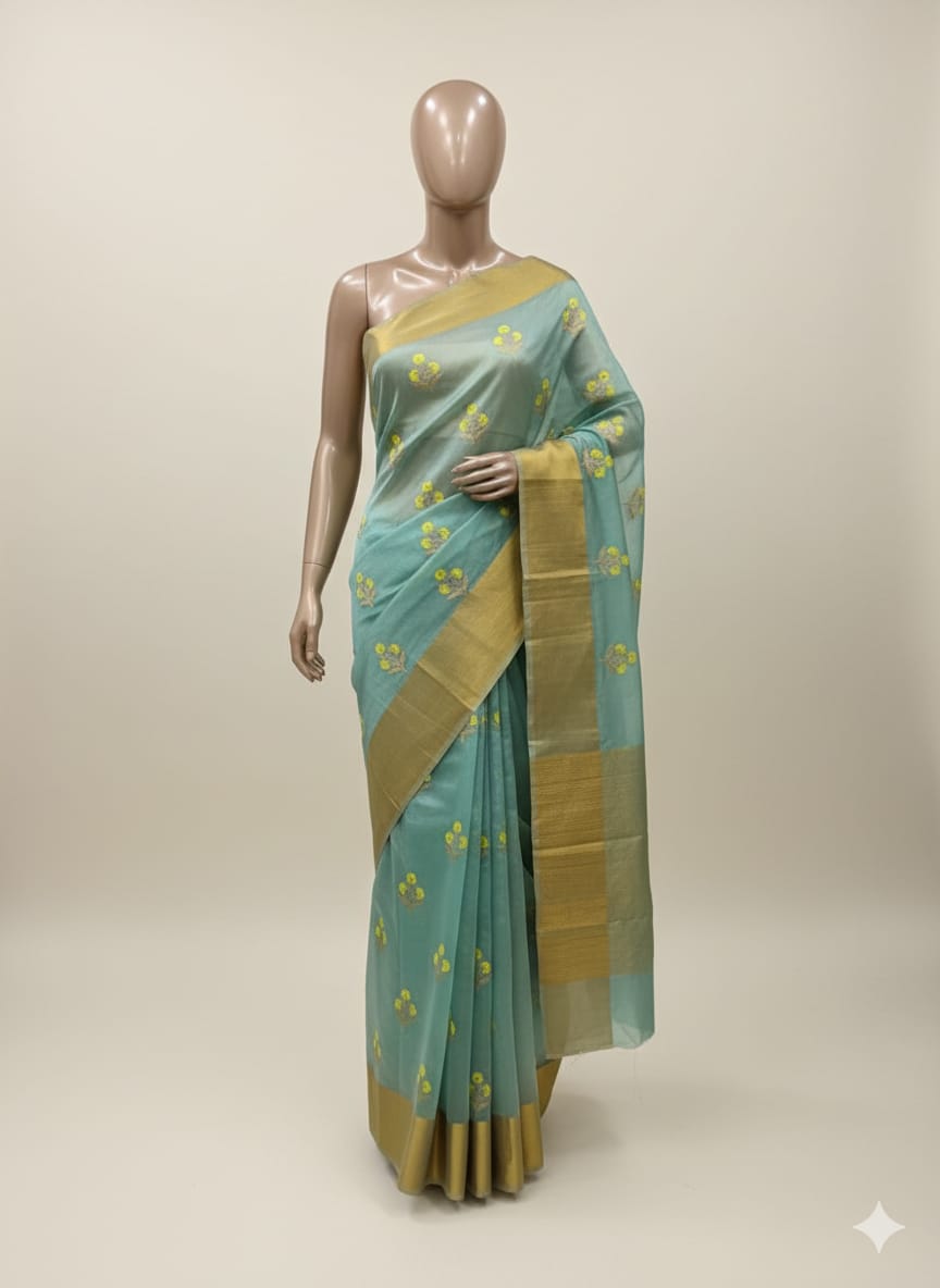 Sky blue mena motif chanderi silk saree