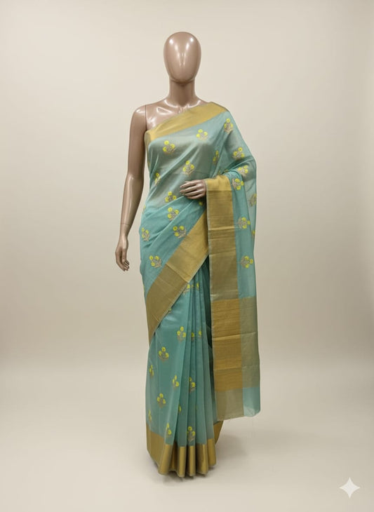 Sky blue mena motif chanderi silk saree