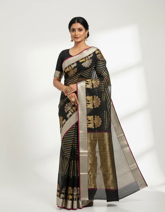 Black chanderi pure silk saree