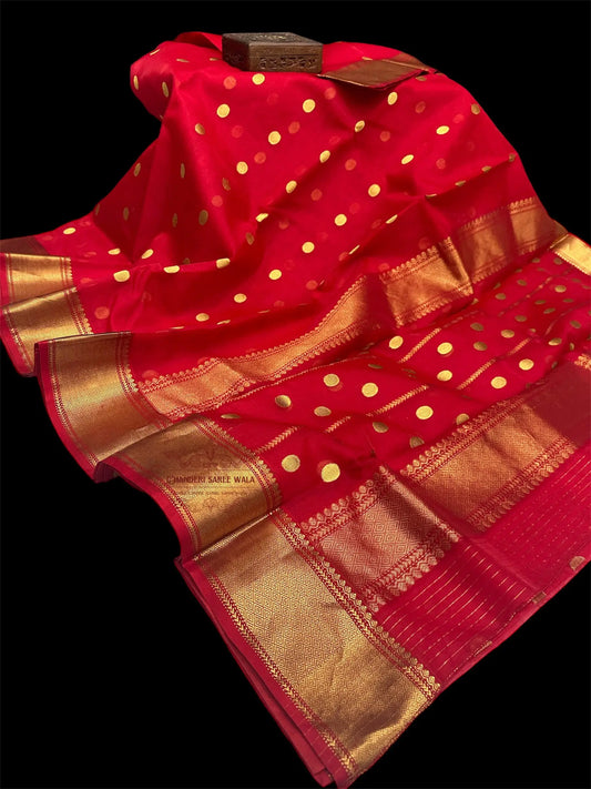 Shri Devi chanderi red saree|handwoven pure silk saree|golden zare border Chanderi saree wala