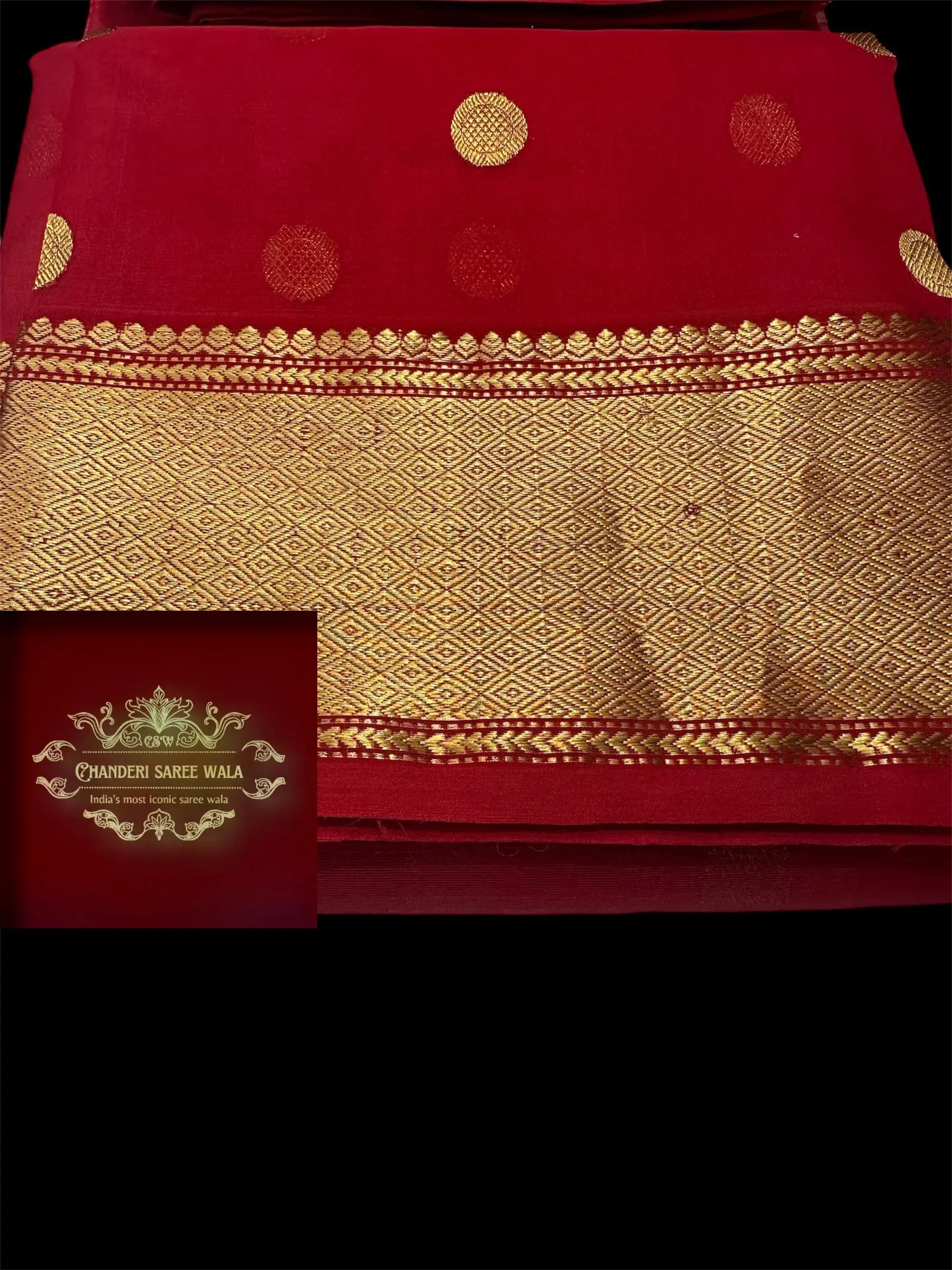 Shri Devi chanderi red saree|handwoven pure silk saree|golden zare border Chanderi saree wala