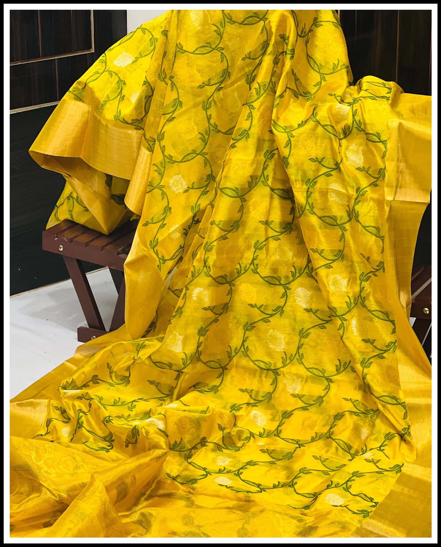 Yellow colour all over jaaal sarees Chanderi saree wala