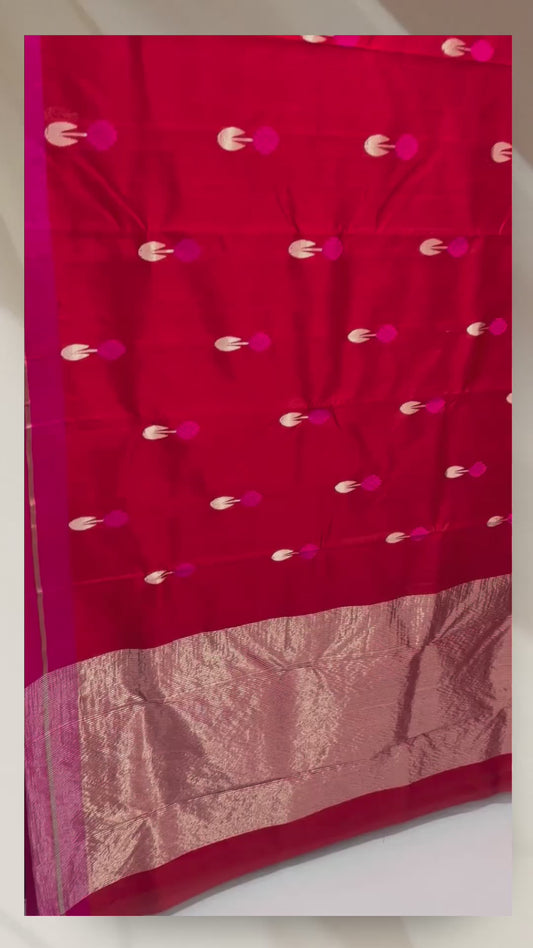 Red colour mashru border silk saree