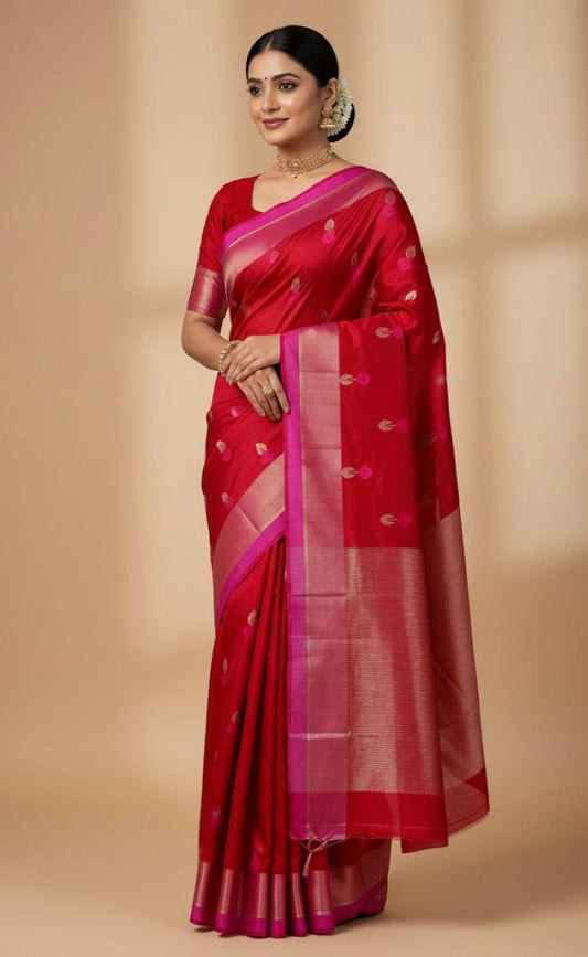 Red colour mashru border silk saree